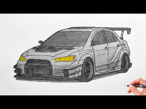 How to draw a MITSUBISHI LANCER EVOLUTION 10 widebody / drawing evo x varis wide body kit car 2008