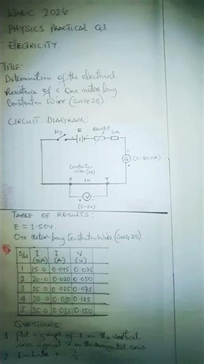 PHYSICS PRACTICAL EXAM - Electricity ( WAEC 2026 Q3 )