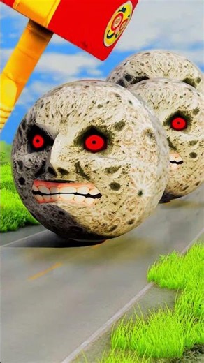 Big & Small Moon Cars vs Giant Cartoon Hammer Smash - BeamNG.drive