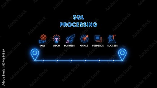 SQL Processing Concept With Icons And Location Pins sql processing database