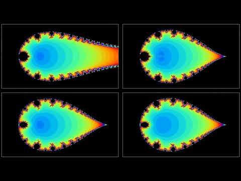 Mandelbrot set inversion, 4 different methods in one image