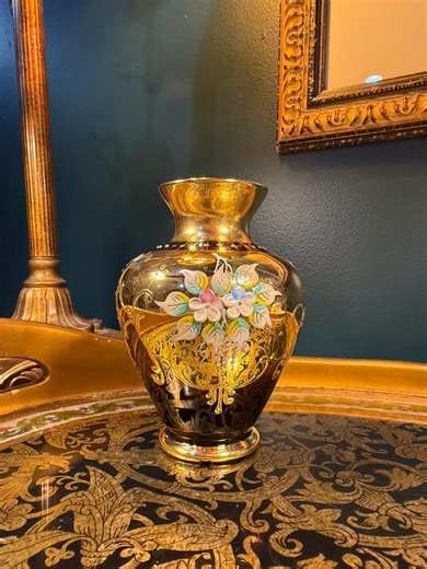 Vintage Bohemian Amethyst Glass Vase With Gold Gilding - Etsy