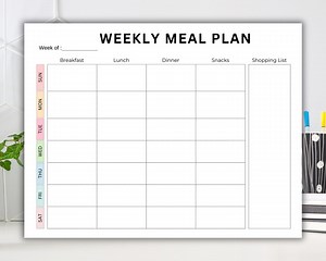 Meal Planner Printable PDF, Weekly Meal Planning Template, Digital Food Journal, Weekly Menu Planner, Grocery List, Instant Download - Etsy UK