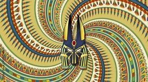 Figure of Anubis, Egyptian god of the funerary rites over a rotating spiral Egyptian pattern