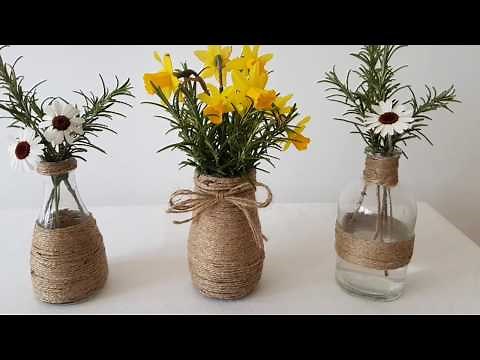 Easy How To Make a Rustic Vase Using Recycled Jam Jar Glass, Glue and Twine | Simple Homemade Craft