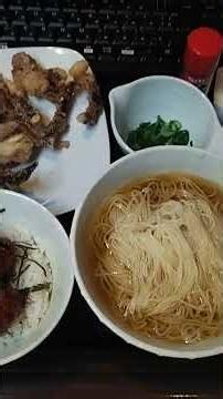 快活CLUB ６種類の出汁香る極そうめんミニ甘辛唐揚げ丼セット＋イカ下足唐揚げ #automobile