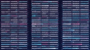 Strings with passwords. Animation. Generating VPN in computer database. Dates, addresses and passwords are distributed in electronic futuristic table