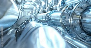 Industrial machinery close-up in slow motion creating futuristic and dynamic background for commercial use