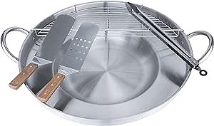 ARC Comal Set, 23" NSF Approval Heavy Duty Stainless Steel Concave Comal para Tacos Set,Discada Disc Cooker, Comal Cazo Fryer Cookware, Great Comal para Tortillas Taco Maker,Cooking Disco (575T Set)