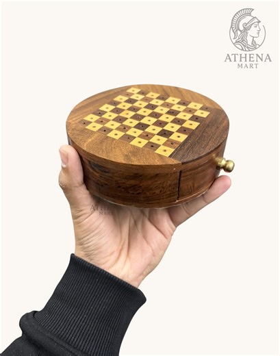Mini Round Wooden Chess Set – Travel Peg Chess Board – Pocket Size Chess Game – Unique Gift Idea - Etsy