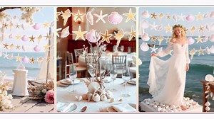 4 PCS Starfish Seashell Banner Garland Beach Shells Birthday Party Decor Summer Under The Sea Seashell Banner Ocean Coastal Bachelorette Party Decorations