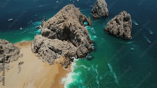 Drone aerial footage of Land’s End and the iconic Arch in Cabo San Lucas, Mexico