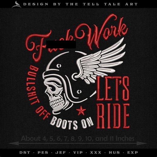 Let’s Ride Skull Embroidery – Vintage Biker & Retirement Theme – Nine Sizes 4 to 11 Inches - Etsy