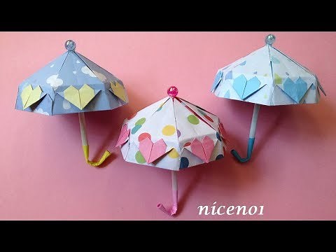 折り紙 傘 ハート付き 立体 折り方 2 Origami Umbrella with heart tutorial（niceno1）