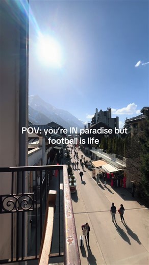 In quite possibly the most beautiful place but priorities are priorities! Football is said priority but at least we get to sit out on the balcony in the sun ☀️ ⚽️ #football #chamonix #celtic #rangers #men