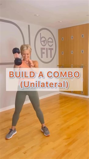 Michelle Dozois | Fitness & Health Coach on Instagram: "Build a Strength Combo 💪 Traditional strength training is super important for building muscle and staying strong. Once you feel comfortable with the basics, it’s also a good idea to challenge yourself with combination patterns. Combing movement sequences is a great way to maintain your strength while improving your coordination and balance. Try this series with one medium-heavy dumbbell. 👉1st set 1. Swing 8x - on the 8th swing bring the w