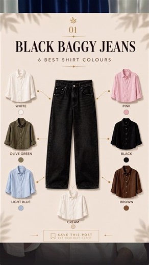 Black, Grey & Blue Baggy Jeans Shirt Combinations 👕👖