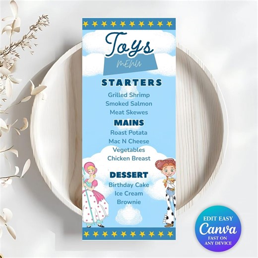 Editable Toy Story Birthday Party Menu Template | Printable Watercolor Toy Story Food Menu Card for Kids Party Its a Boy Story Disney Theme - Etsy