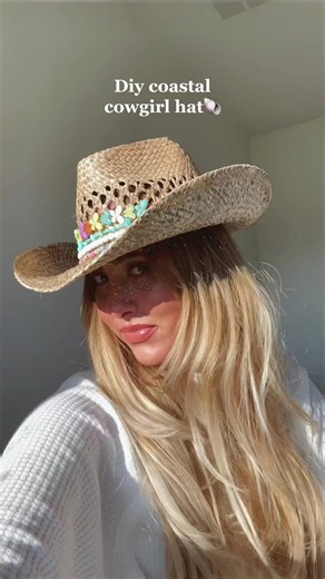 I had to jump on this trend 🐚🌊 #coastalcowgirl #hobbylobby #cowgirlhat #diycowgirlhat #hobbylobbydiy #cowgirlhatdiy #cowgirls #fyp #coastalvibes #summer #summervi #vlog #cowgirl