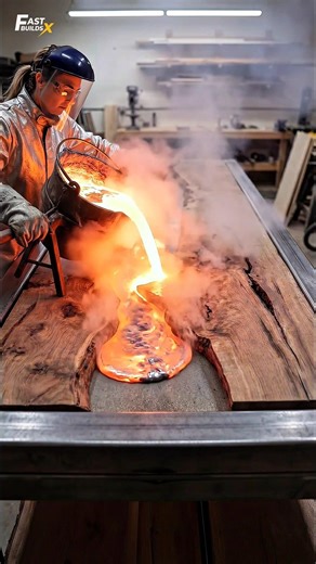 Pouring Molten Aluminum into Wood Table! ? #epoxy #timelapse
