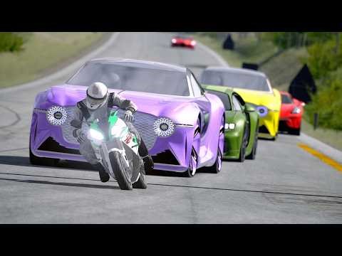 BMW S1000RR vs Hypercars Bugatti, Bentley EXP 100 GT, Ferrari F42 Concept at Old SPA