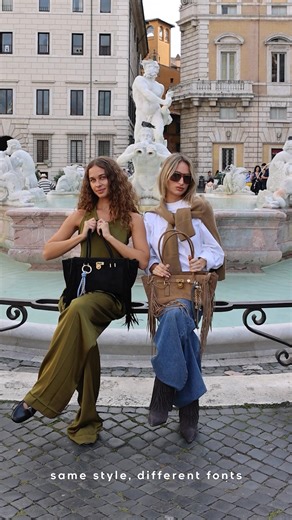 Same, same but different! #IzziAllain and #SarahLysander prove that fashion is always fun with our fringed suede Hamilton Moderne in Rome’s Piazza Navona. Hotel Stories: Rome, Fall 2025. | Michael Kors
