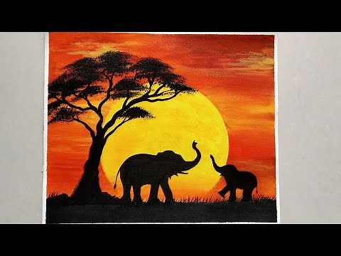 African Sunset - How to Paint AFRICAN SUNSET / Step by step Acrylic painting for Beginners
