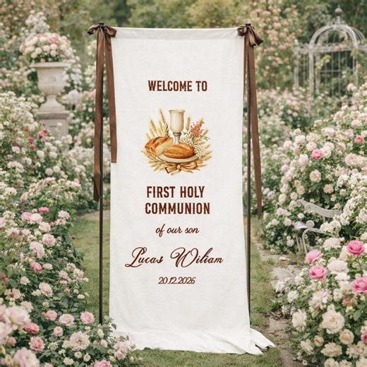 Personalized First Holy Communion Banner Custom Name Welcome Sign Catholic Communion Backdrop Boy First Communion Party Decor - Etsy