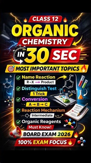 Organic Chemistry Most Important Topics in 30 Sec 😱 | Class 12 Board #organicchemistry#shorts #viral