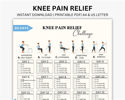 30-day Knee Pain Relief Challenge, Low Impact Knee Strength & Mobility Exercises, Printable PDF Workout for Joint Support, Seniors Exercises - Etsy