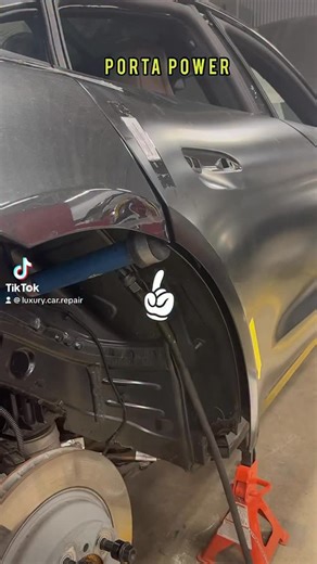 A easy technique with the porta power to get that quarter panel edge out to meet the door edge. • #bodyshoplife #luxurycarrepair #autobody #bodyshop #panelbeater #collision #collisioncenter #autobodyshop #autobodyrepair #collisionrepair | Luxury Car Repair