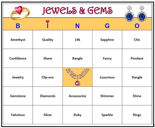 Jewels & Gems Bingo-game for Jewelry Sales Party, Conference or Store. Fun! Download, Print and Play! 60 Bingo Cards - Etsy