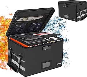 Tamfile Fireproof Document Box, Fireproof File Box with Lock, Ease of Assembly, Water Resistant File Storage Organizer for Hanging Letter/Legal Folder, Collapsible Portable Filing Box for Home Office