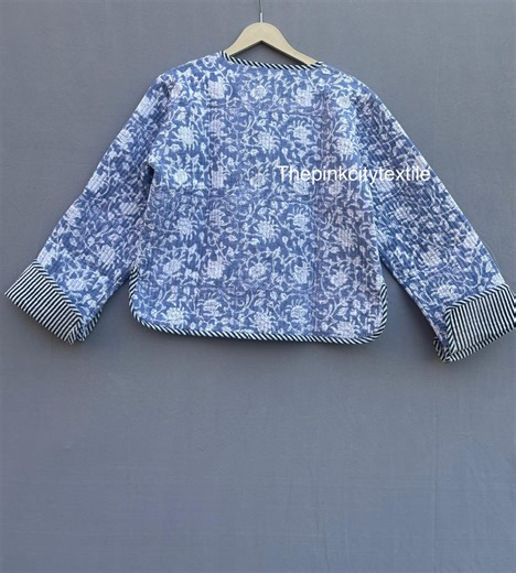 Handmade Block Print Cotton Quilted Jacket: Floral Print - Etsy