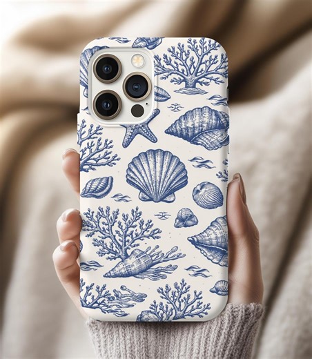 Seashell Phone Case | Tough Magnetic Case | Toile Seashell | Nautical Phone Case | Coastal Starfish | Marine Life - Etsy
