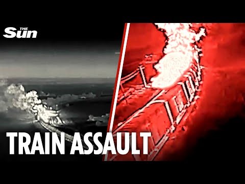 Heartstopping drone footage shows Ukrainian assault on Russian war train
