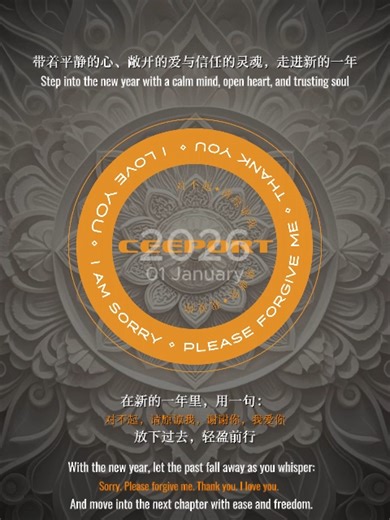 With the new year, let the past fall away as you whisper: Sorry. Please forgive me. Thank you. I love you. And move into the next chapter with ease and freedom. 在新的一年里，用一句： 对不起，请原谅我，谢谢你，我爱你 放下过去，轻盈前行 #2026