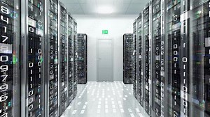 Modern Data Network Center Servers. Cloud Computing, E-Commerce Upload Download Data. Mining Farm, Storage And Database In The Server Room