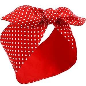Hicarer Red Polka Dot Headband Cute Bow Bandana Vintage Wired Headband Retro 50s Hair Accessories Hair Headwrap with Wire Halloween Cosplay Outfit Costume for Women(Small Dots)