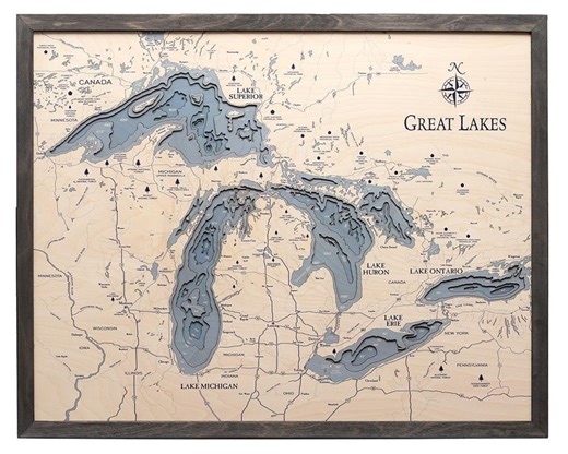 UV Printed Great Lakes Wood Carved Map - Etsy