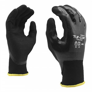 Cordova Tuf-Cor Touch Black 13 Gauge Polyester Touchscreen Gloves with 2-Ply Nitrile Coating - Small - 12/Pack