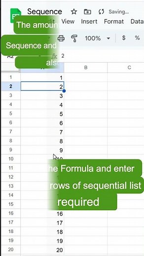 Create a sequential list of numbers using Sequence ( ) formula in Google sheets & Excel.