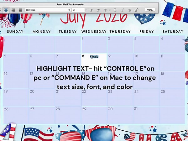 Printable July 2026 Calendar, Editable Summer Calendar, Fourth of July Planner W/ American Flag, Monthly Calendar, Family Calendar Kids - Etsy