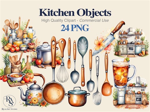 Kitchen Objects PNG Bundle, Cooking Png, Clipart Png, Utensils Png, Watercolor PNG Commercial Use Digital Download - Etsy