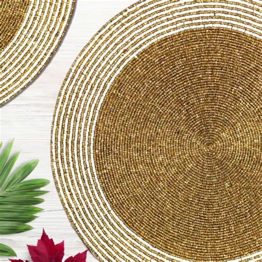 Gold Handmade Bead Placemat, Beaded Charger, Beaded Table Mat, Gold and White Centrepiece, Gift for Her, Embroidered - Etsy