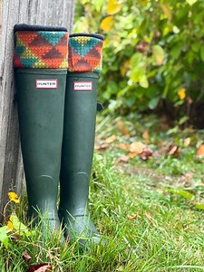Fleece Rain Boot Liners: Geometric Jewel Tones Faux Knit, Tall Boot Cuff - Etsy UK