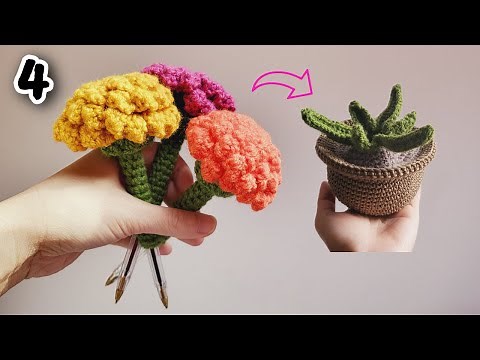 Crochet Marigold Flower in a POT - BALLPEN Topper Tutorial Step by step for beginners
