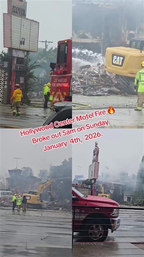 #fire#hollywoodcentermotel #sunset on Sunday January 4th 2026 the Landmark iconic Hotel Hollywood Cinema Motel caught fire burned and demolished
