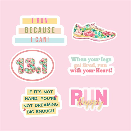 Half Marathon Running Sticker Set of 6 Stickers | Gift for Runner | Club runner stickers | Scrapbook stickers | Running Journal stickers