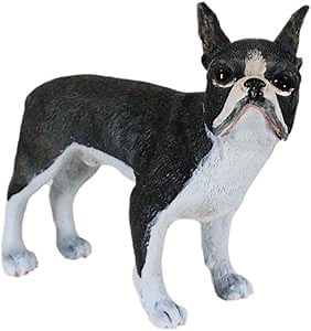 Ebros Gift Realistic Miniature Boston Terrier Puppy with Faint Red Face Figurine 3" Long Animal Dog Collectible Lifelike Boston Terriers Mini Sculpture Decor Collectible